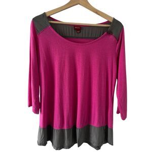 Vintage Merona Pink Top XL Colorblock Y2K lightweight layer chic fuschia gray